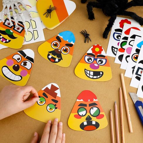 Spiareal 30 Sets Candy Corn Halloween Craft Kit for Kids DIY Cutouts Magnet Stickers for Boys Girls Candy Corn Ornaments Art for Halloween Activity Party Supplies in Saudi Arabia