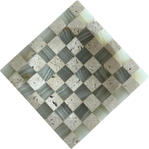 Marble Stone Green Onyx with Travertine Checkerboard Square Small Splicing Mosaic Tray Jewelry Dish (Green and Beige) in Saudi Arabia