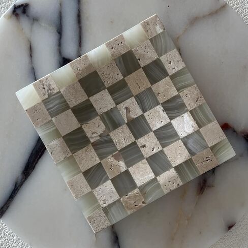 Marble Stone Green Onyx with Travertine Checkerboard Square Small Splicing Mosaic Tray Jewelry Dish (Green and Beige) in Saudi Arabia