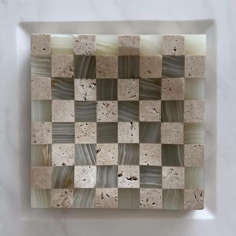 Marble Stone Green Onyx with Travertine Checkerboard Square Small Splicing Mosaic Tray Jewelry Dish (Green and Beige) in Saudi Arabia