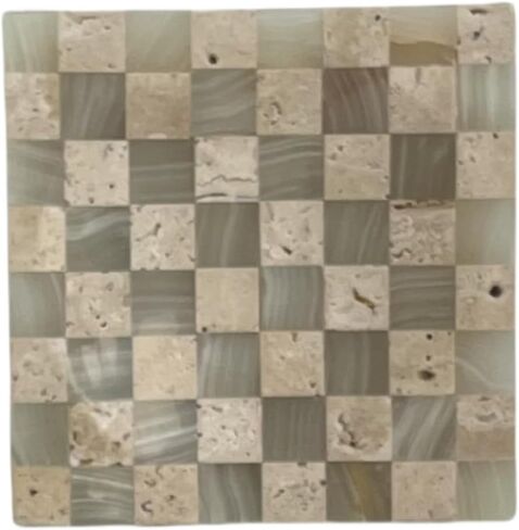 Marble Stone Green Onyx with Travertine Checkerboard Square Small Splicing Mosaic Tray Jewelry Dish (Green and Beige) in Saudi Arabia
