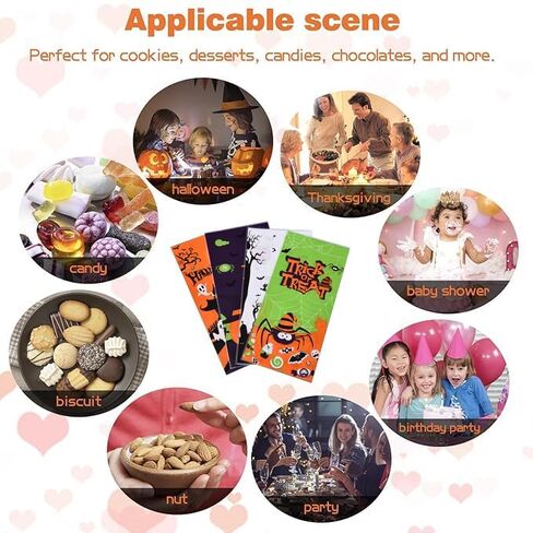 YNGRUE Halloween Cellphane Candy Bags, 100 Pcs Halloween Plastic Clear Treat Bags, Clear Plastic Trick or Treat Bags for Candy Cookie Goodies with Twist Ties for Halloween Party Supplies (7 colors) in Saudi Arabia