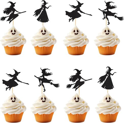 Arthsdite 24pcs Halloween Cupcake Toppers Witch Cupcake Picks Happy Halloween Cake Decorations for Halloween Theme Birthday Party Favors Supplies in Kuwait