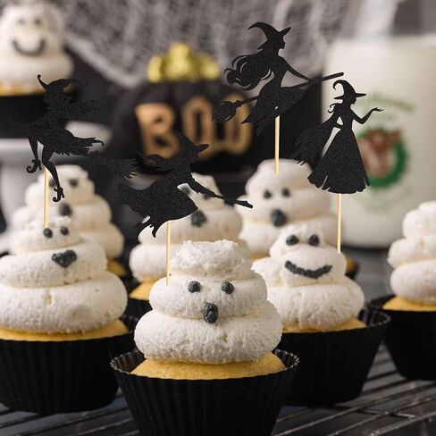 Arthsdite 24pcs Halloween Cupcake Toppers Witch Cupcake Picks Happy Halloween Cake Decorations for Halloween Theme Birthday Party Favors Supplies in Kuwait