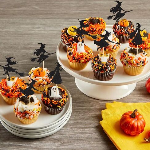 Arthsdite 24pcs Halloween Cupcake Toppers Witch Cupcake Picks Happy Halloween Cake Decorations for Halloween Theme Birthday Party Favors Supplies in Kuwait