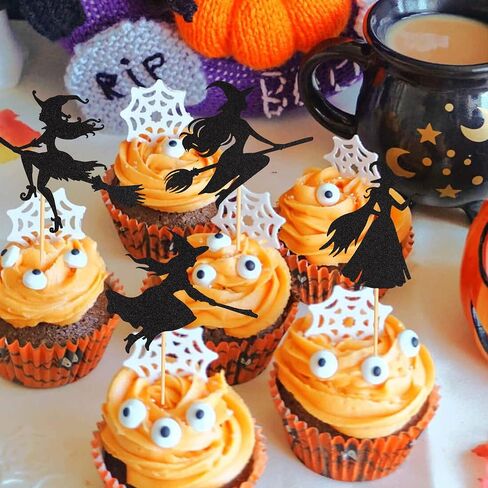 Arthsdite 24pcs Halloween Cupcake Toppers Witch Cupcake Picks Happy Halloween Cake Decorations for Halloween Theme Birthday Party Favors Supplies in Kuwait