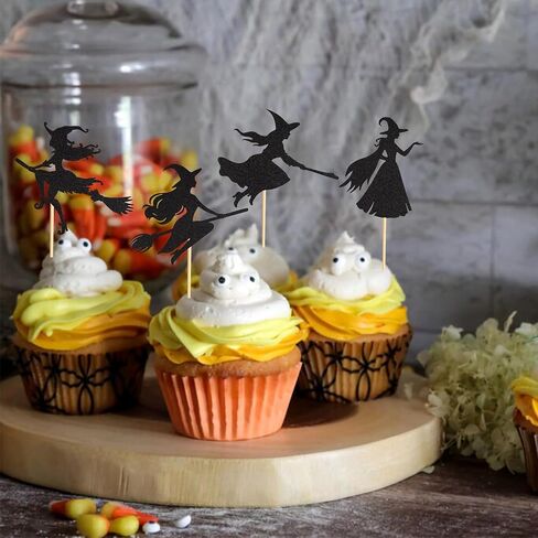 Arthsdite 24pcs Halloween Cupcake Toppers Witch Cupcake Picks Happy Halloween Cake Decorations for Halloween Theme Birthday Party Favors Supplies in Kuwait