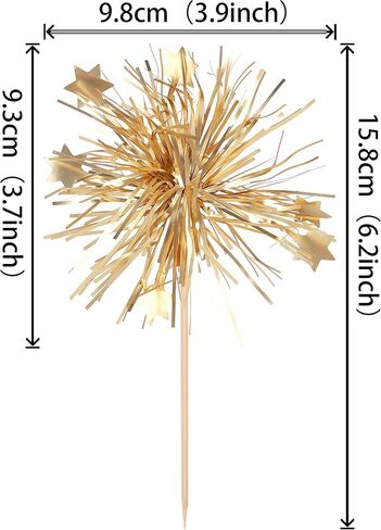 30 PCS Foil Firework Cupcake Toppers Happy Birthday Cake Toppers Star Sparkle Tinsel Flower Drink Stirrers Cocktail Fruit Toothpicks for Valentine's Day Baby Shower Birthday Party Supplies Gold in Saudi Arabia