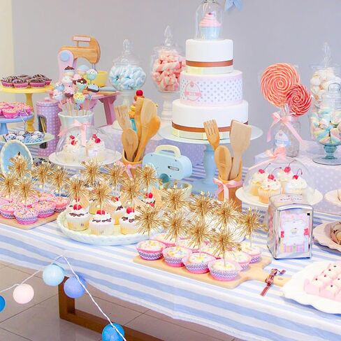 30 PCS Foil Firework Cupcake Toppers Happy Birthday Cake Toppers Star Sparkle Tinsel Flower Drink Stirrers Cocktail Fruit Toothpicks for Valentine's Day Baby Shower Birthday Party Supplies Gold in Saudi Arabia