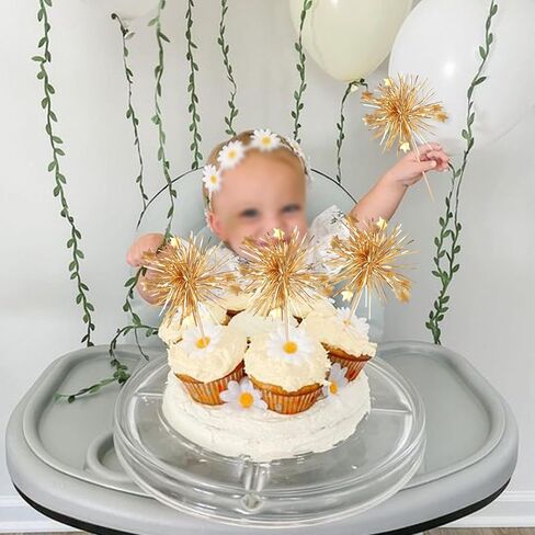 30 PCS Foil Firework Cupcake Toppers Happy Birthday Cake Toppers Star Sparkle Tinsel Flower Drink Stirrers Cocktail Fruit Toothpicks for Valentine's Day Baby Shower Birthday Party Supplies Gold in Saudi Arabia