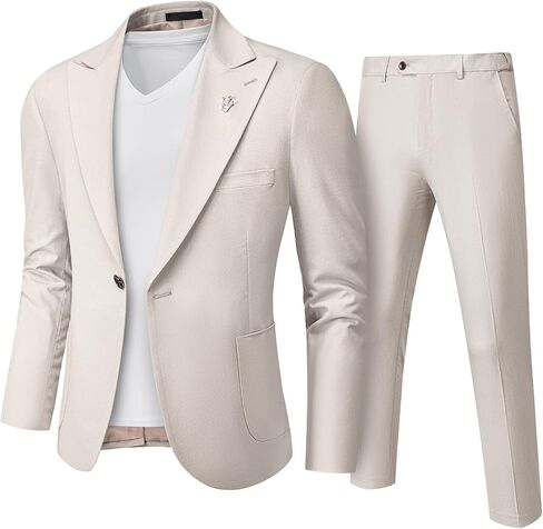 MY'S Mens Linen Suit 2-Piece Slim Fit Blazer and Pants, for Casual Wedding Beach Prom Business Outfit in Saudi Arabia