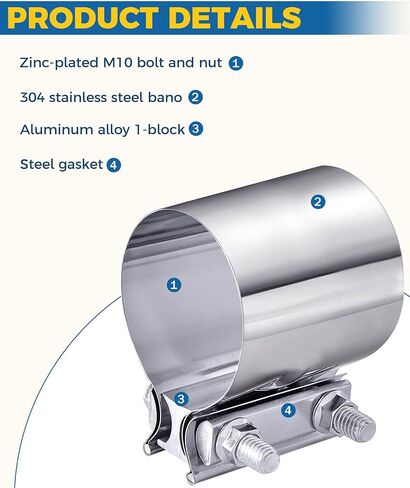 Exhaust Clamp,Car Accessories Exhaust Band Clamp,Muffler Clamp,Stainless Steel Exhaust Clamps,2.0" 2.25" 2.5" 2.75" 3.0" 4.0" Exhaust Pipe Clamp for Pipes,Mufflers,Catalytic Converters（2 inch) in Saudi Arabia