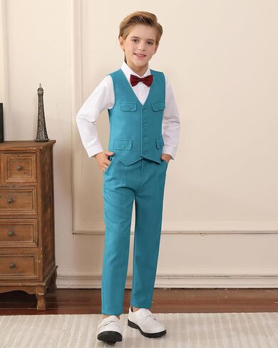 WESIDOM Boy Clothes Suit Formal Dress Shirt+Vest+Bowtie+Suspender Pants Kids Tuxdeo Gentleman Wedding Party Outfits Set in Saudi Arabia