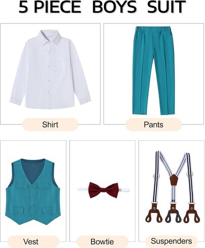 WESIDOM Boy Clothes Suit Formal Dress Shirt+Vest+Bowtie+Suspender Pants Kids Tuxdeo Gentleman Wedding Party Outfits Set in Saudi Arabia