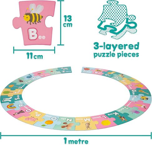 boppi Alphabet Jigsaw Floor Puzzle - Early Literacy Development Kids Jigsaws Age 3 and Up - 26 Pieces Montessori Toddler Puzzles/ABC Flash Cards in Kuwait
