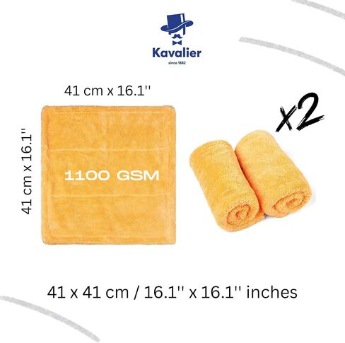 Kavalier Car Care - Hydro-Hero Mini - 16.1x16.1 بوصة - مجموعة مناشف ProClean من الألياف الدقيقة باللون البرتقالي النابض بالحياة - 1100 جرام في المتر المربع - 2 وحدة in Saudi Arabia