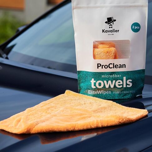 Kavalier Car Care - Hydro-Hero Mini - 16.1x16.1 بوصة - مجموعة مناشف ProClean من الألياف الدقيقة باللون البرتقالي النابض بالحياة - 1100 جرام في المتر المربع - 2 وحدة in Saudi Arabia