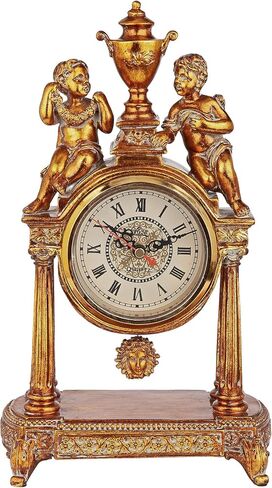 Design Toscano KY5052 Arch of Aion Patron of Time Pendulum Quartz Mantel Clock, 8 inches Wide, 14 inches Tall, Handcast Polyresin, Antique Gold Finish in Saudi Arabia