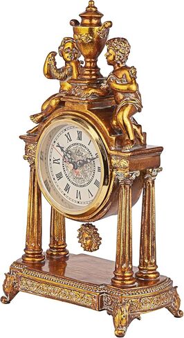 Design Toscano KY5052 Arch of Aion Patron of Time Pendulum Quartz Mantel Clock, 8 inches Wide, 14 inches Tall, Handcast Polyresin, Antique Gold Finish in Saudi Arabia