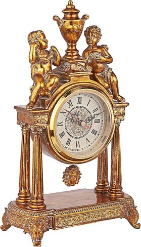 Design Toscano KY5052 Arch of Aion Patron of Time Pendulum Quartz Mantel Clock, 8 inches Wide, 14 inches Tall, Handcast Polyresin, Antique Gold Finish in Saudi Arabia