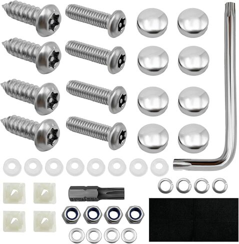 Anti Theft License Plate Screws, Rustproof Stainless Steel Self-Tapping Bolt for Car Front Rear Tag Frame, M6 (1/4") Tamper Proof Mounting Hardware Kit, Car Accessories (Silver) in Saudi Arabia