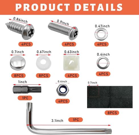 Anti Theft License Plate Screws, Rustproof Stainless Steel Self-Tapping Bolt for Car Front Rear Tag Frame, M6 (1/4") Tamper Proof Mounting Hardware Kit, Car Accessories (Silver) in Saudi Arabia