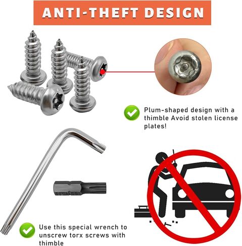 Anti Theft License Plate Screws, Rustproof Stainless Steel Self-Tapping Bolt for Car Front Rear Tag Frame, M6 (1/4") Tamper Proof Mounting Hardware Kit, Car Accessories (Silver) in Saudi Arabia