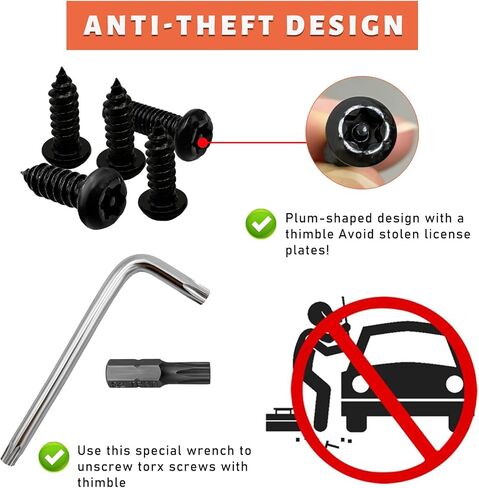 Anti Theft License Plate Screws, Rustproof Stainless Steel Self-Tapping Bolt for Car Front Rear Tag Frame, M6 (1/4") Tamper Proof Mounting Hardware Kit, Car Accessories (Silver) in Kuwait