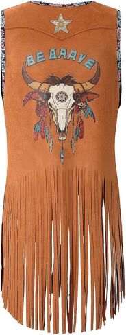 Women Tassel Sleeveless Rhinestone Cowgirl Vest 70s Hippie Faux Suede Fringe Jacket in Kuwait