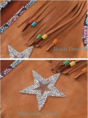 Women Tassel Sleeveless Rhinestone Cowgirl Vest 70s Hippie Faux Suede Fringe Jacket in Kuwait