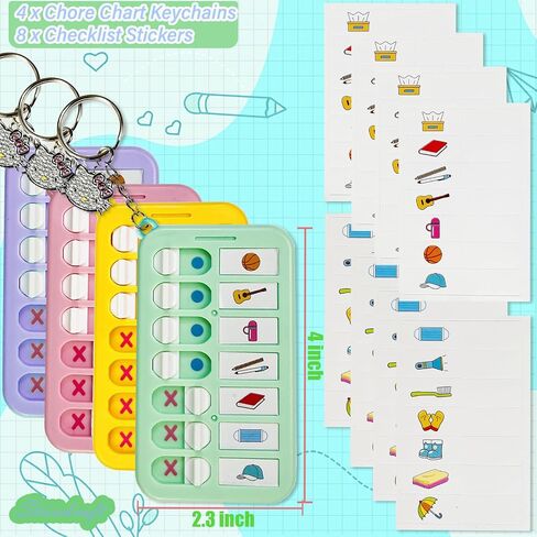 Chore Chart with Kitty Keychains for Multiple Kids, Daily Schedule Task Board, ADHD Tools for Kids Habit and Behavior, Cute Gifts To Do List Key Chain for Backpack, Purse (Pink+Green+Purple+Yellow) in Saudi Arabia