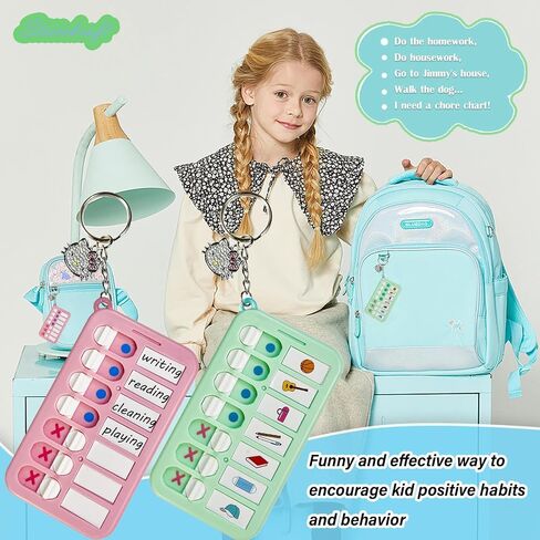 Chore Chart with Kitty Keychains for Multiple Kids, Daily Schedule Task Board, ADHD Tools for Kids Habit and Behavior, Cute Gifts To Do List Key Chain for Backpack, Purse (Pink+Green+Purple+Yellow) in Saudi Arabia
