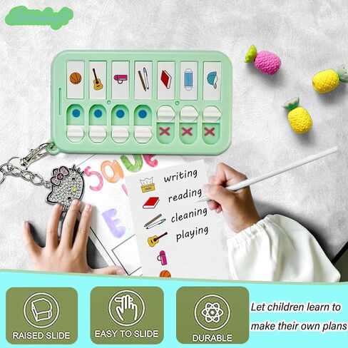Chore Chart with Kitty Keychains for Multiple Kids, Daily Schedule Task Board, ADHD Tools for Kids Habit and Behavior, Cute Gifts To Do List Key Chain for Backpack, Purse (Pink+Green+Purple+Yellow) in Saudi Arabia