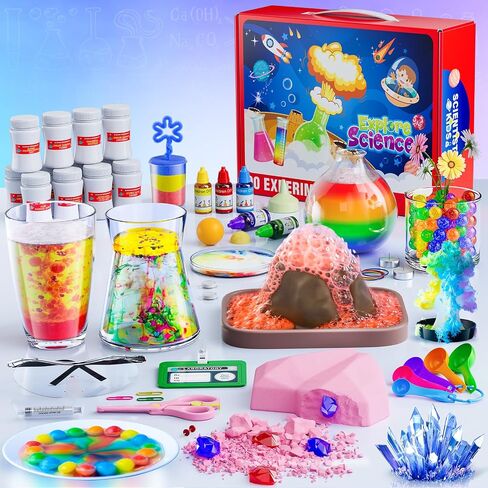 90 Lab Experiments Science Kit for Kids, STEM Activities Educational Scientist Toys Gifts for Age 6-12 Year Old Boys Girls, Chemistry and Physics Set Toys, Volcano Eruption in Saudi Arabia
