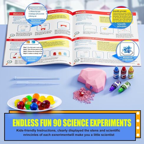 90 Lab Experiments Science Kit for Kids, STEM Activities Educational Scientist Toys Gifts for Age 6-12 Year Old Boys Girls, Chemistry and Physics Set Toys, Volcano Eruption in Saudi Arabia