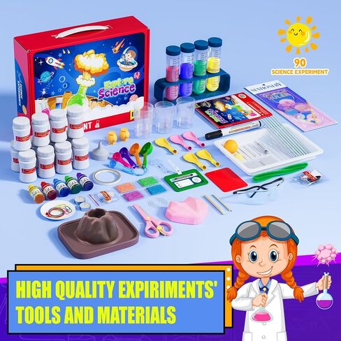 90 Lab Experiments Science Kit for Kids, STEM Activities Educational Scientist Toys Gifts for Age 6-12 Year Old Boys Girls, Chemistry and Physics Set Toys, Volcano Eruption in Saudi Arabia