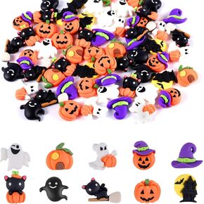 60pcs Halloween Resin Charms, 10 Styles Mini Halloween Flatback Slime Charms for Kids Halloween Decor Craft Embellishments Ornaments for Scrapbook Phone Cases Hair Clips DIY