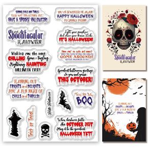 Halloween Words Clear Stamps for Card Making anding Halloween Alphabet Skulls Tombstones Bats Clear Stamps for Card Making Scrapbooking Crafting for DIY Paper Crafts Decoration