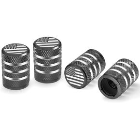American Flag Tire Valve Stem Caps Black Valve Stem Covers Aluminum Air Valve Caps with Plastic Liner Universal Fit Cars, Trucks, SUVs, Motorcycles, Bikes, Corrosion Resistant, Airtight Seal (4 Pack)