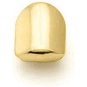 Couture Jewelers- Solid Gold Plated Grillz Single Front Top or Bottom Mouth Tooth Cap, Hip Hop Plain Teeth Bling Slug for Women and Men