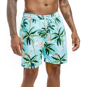 Men's Printed Swim Trunk 7 inch Inseam Quick Dry Swimwear Mesh Liner Bathing Suits with Drawstring