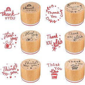 6 Pcs Thank You Stamps Set, Wooden Stamps for Card Making 6 Styles Round Rubber Stamps Server Stamps Photo Album Decoration for Card Making, DIY Crafting and Scrapbooking