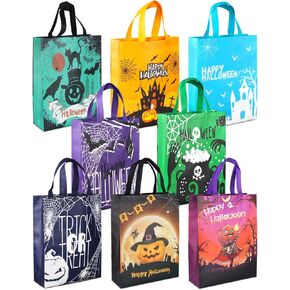PARSUP 8PCS Halloween Trick or Treat Bags,Halloween Tote Bags with Handles, Gift Bags, Non-Woven Halloween Bags for Gifts Wrapping, Trick or Treat, Halloween Party Supplies, 15"×11.8"×3.9"