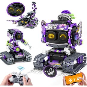 Robot Building Toy with LED Eyes & Sound, App Remote Controlled STEM Rechargeable Robotics Building Set 458 PCS, 3 in 1 RC Tech Building Block Kit Gift for Kids Boys Girls 6 7 8 9 10 11 12+