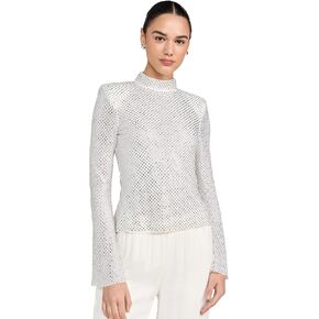 Self Portrait Women's Silver Rhinestone Fishnet Top in Kuwait