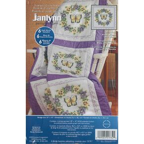 Janlynn Stamped Cross Stitch Quilt Blocks 18"X18" 6/Pkg-Pansy Wreath, Multicolor