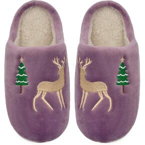 Kids Christmas Slippers Reindeer Slippers for Girls Boys Cute Plush Cartoon Slippers Winter Warm Slip-on Fuzzy House Slippers Indoor Outdoor