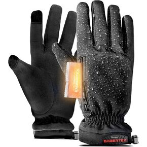 Heated Winter Gloves for Adults with Hand Warmer Compartment, Triple Layer Insulated (-20F) Warm Fleece Lining, Touchscreen Tips - Includes 6 EmberTex Active Hot Packets (8-Hour) Size Medium