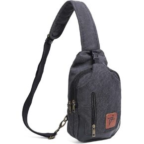Men Sling Bag Wax Canvas Crossbody Bag Travel Hiking Chest Bag Right left or Front back Men Purse Water Resistant