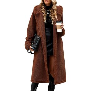 HEEKPEK Women Winter Fuzzy Fleece Lapel Coats Long Cardigan Fluffy Hooded Jackets Faux Fur Warm Overcoats with Pockets Button in Kuwait